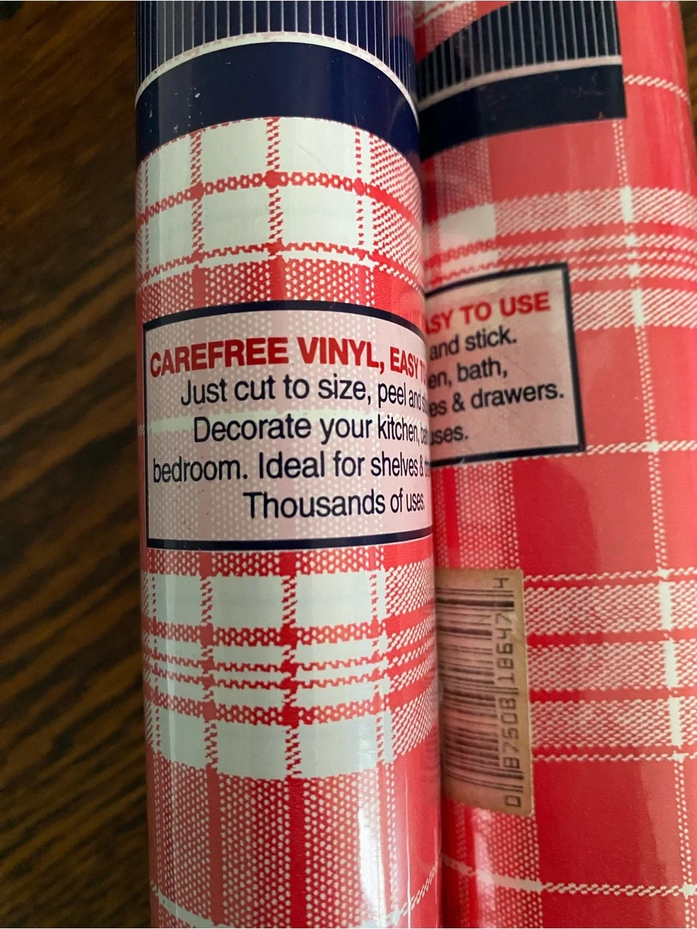 NOS Vintage Magic Cover Red Plaid Self Adhesive Vinyl Shelf Liner Roll Set of 2